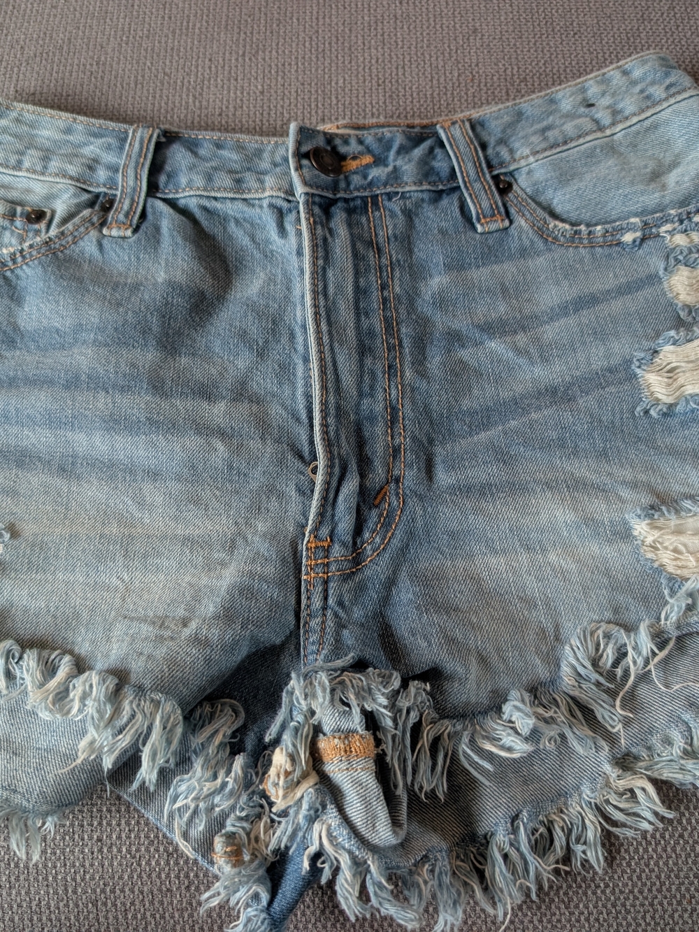 Abercrombie & Fitch Light Blue Distressed High-Rise Denim Shorts